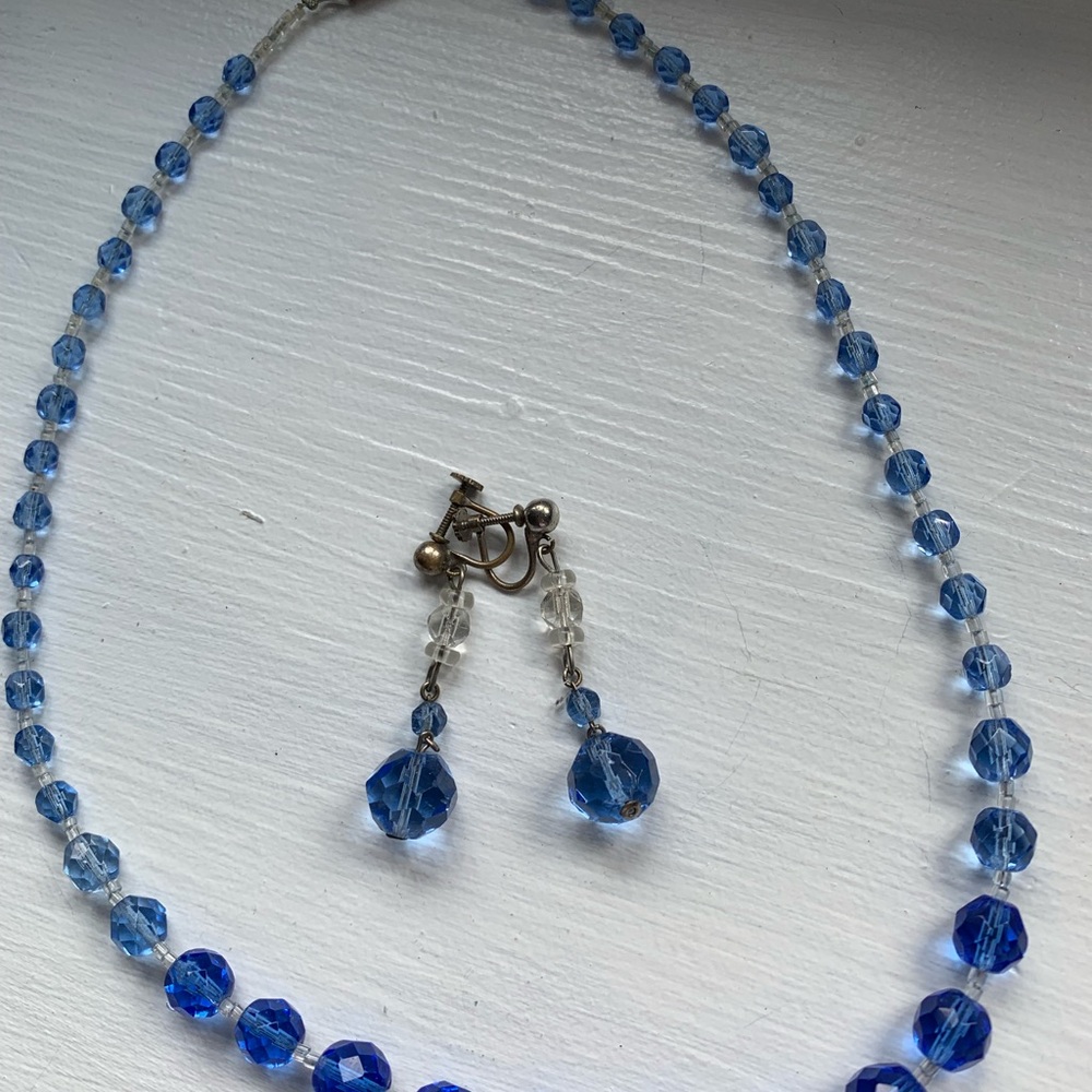 Vintage Dazzling Blue and Silver Necklace and Earring Set